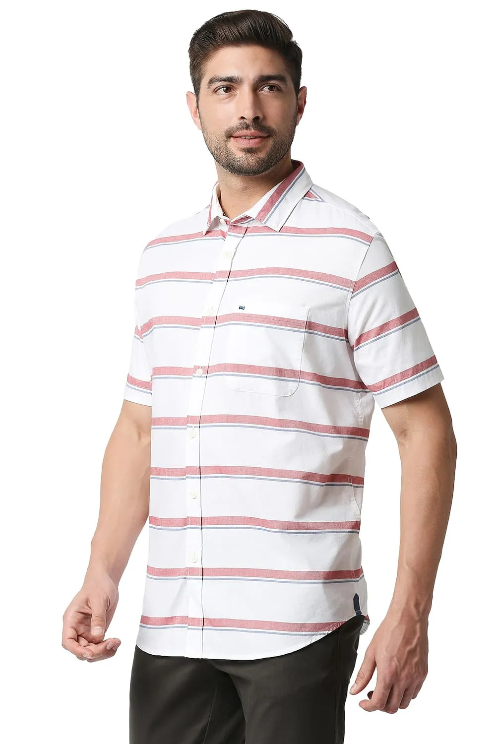 Slim Fit Oxford Horizontal Stripe Halfsleeves Shirt