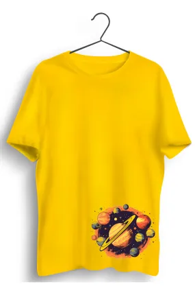 Solar System Graphic Printed Yellow Tshirt