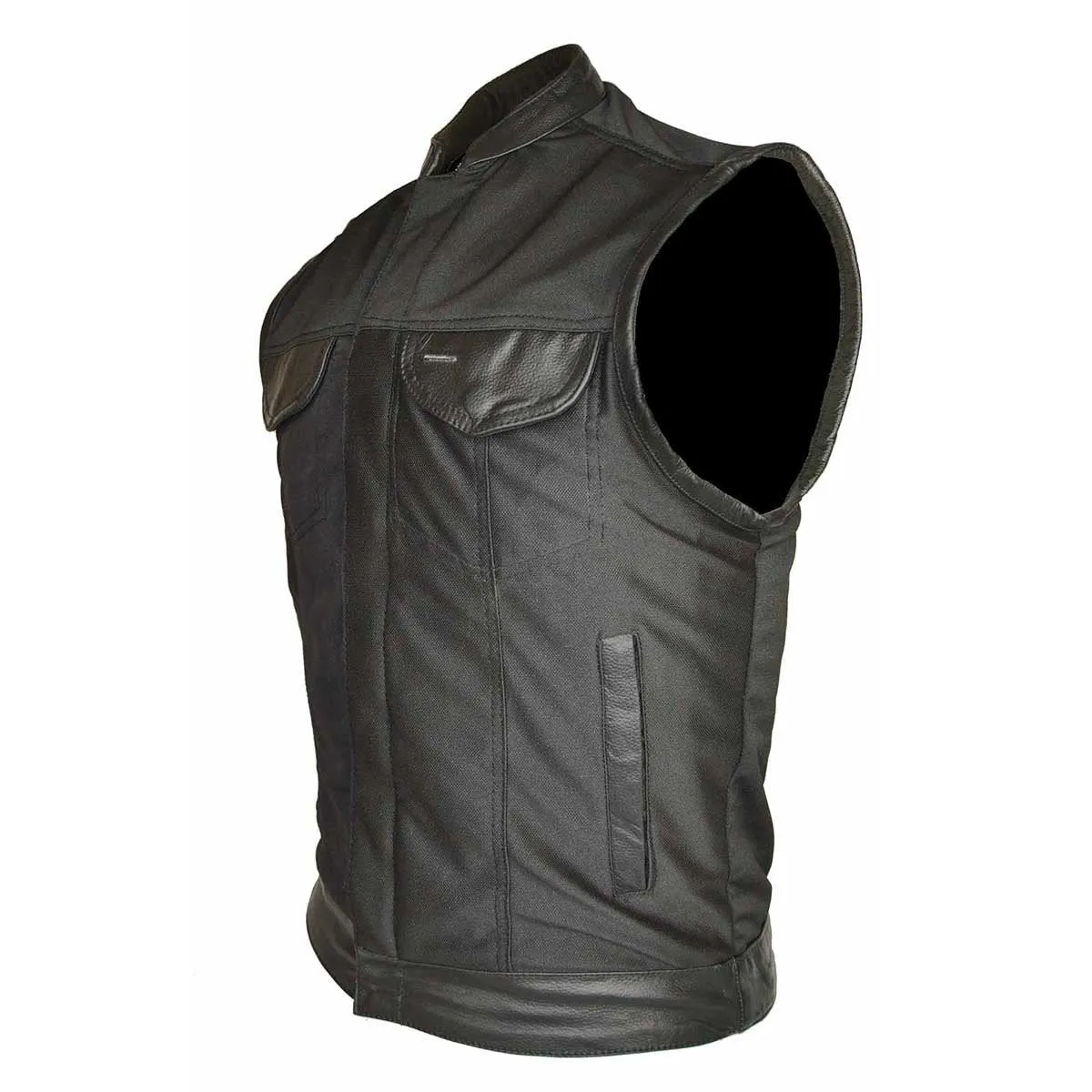 VL1914L Heavy Duty Textile Club Vest with Leather Accents and Snaps And Zipper Closure