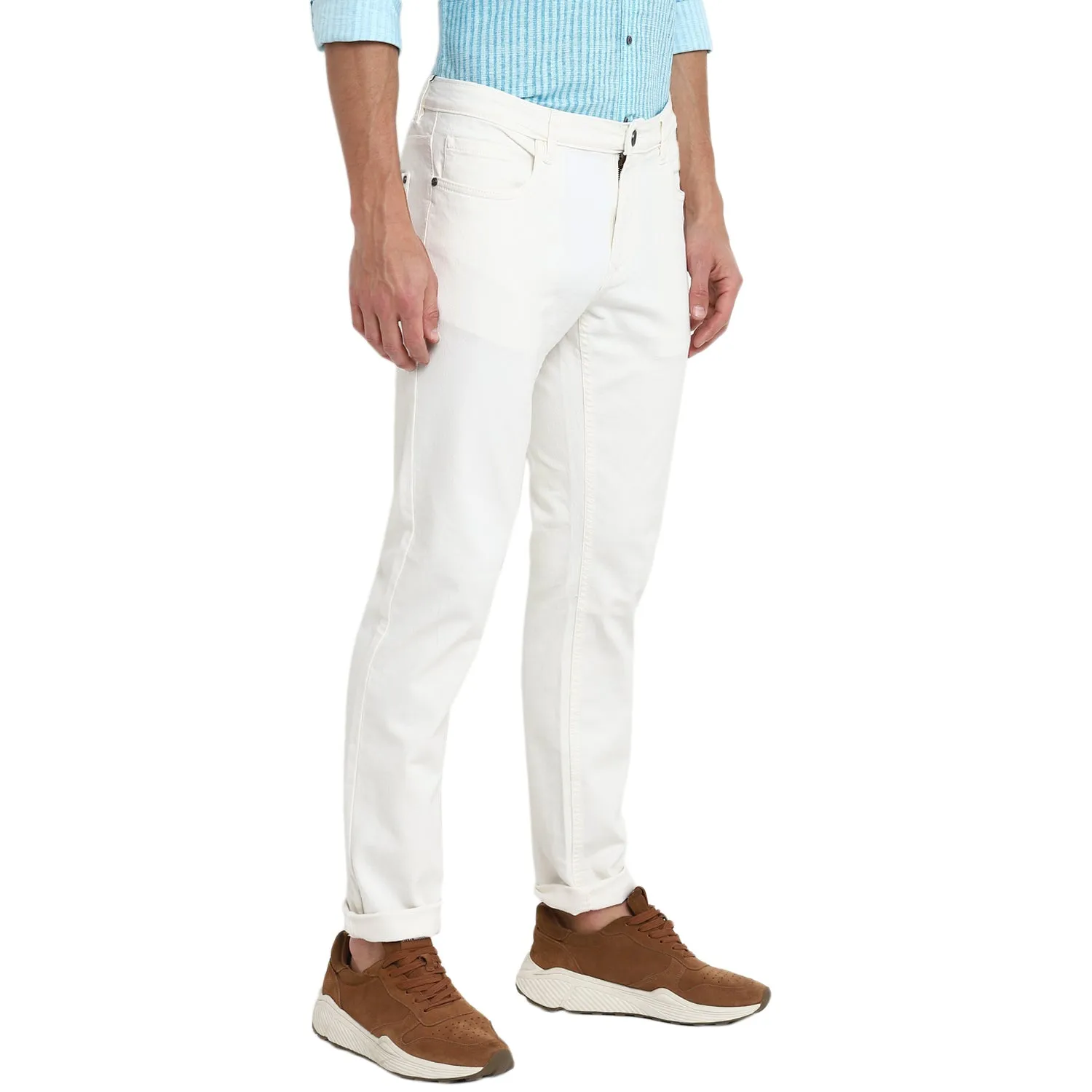 White Narrow Fit Cotton Stretch Jeans